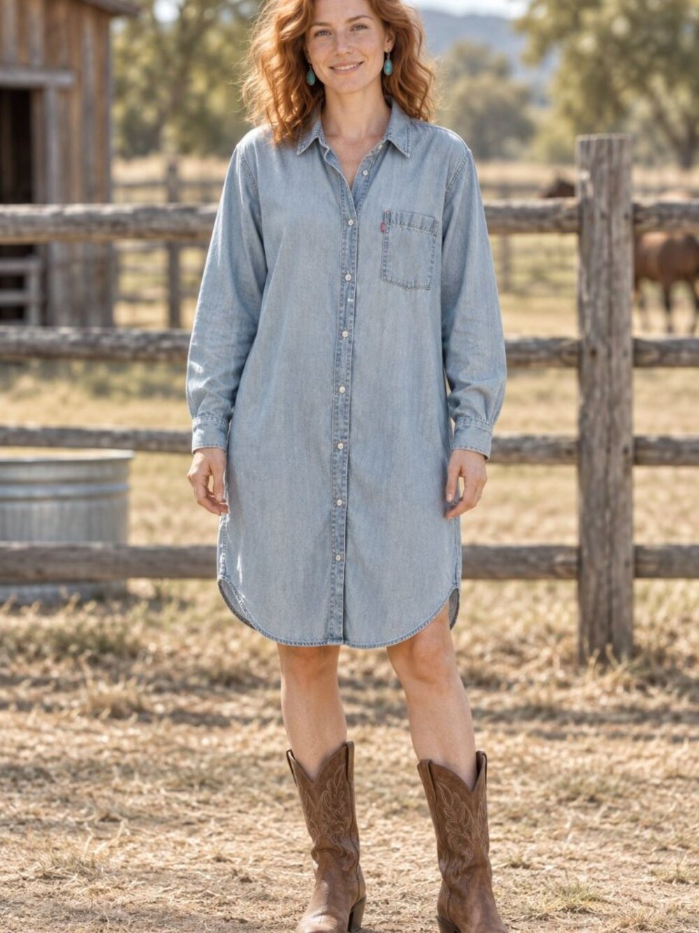 Levi’s Denim Shirt Dress Light Blue Button Front Cotton Classic, Fall, Western s